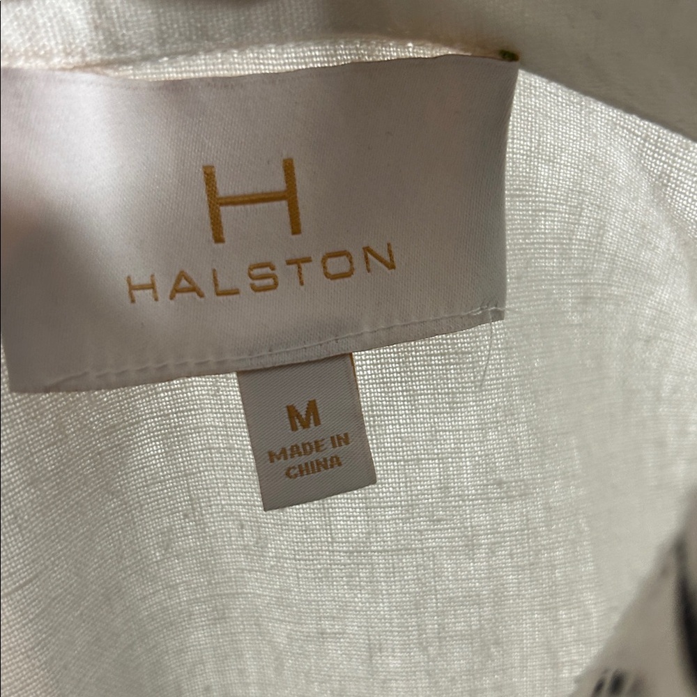 Halston Heritage White Linen Blend Blazer One Button Pockets M - Picture 2 of 9